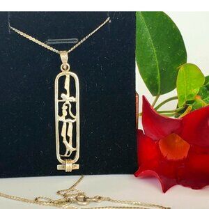 Vintage - Sterling Silver Necklace - Egyptian Cartouche - Hieroglyphics Necklace